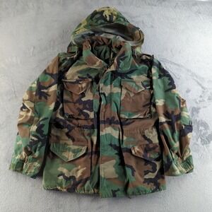 Vintage 80s US Military Jacket Mens Medium Woodland Camo M65 Field Cold Weather